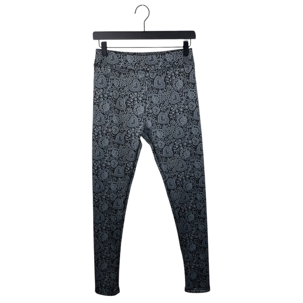 Aldi Serra Fleece Lined Leggings Women's Size Small Gray Paisley Heart Design